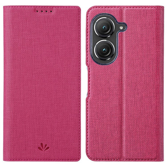 VILI DMX Series Phone Case for Asus Zenfone 9 5G, Full Protection PU Leather Phone Shell Stand Cover with Card Slot - Rose