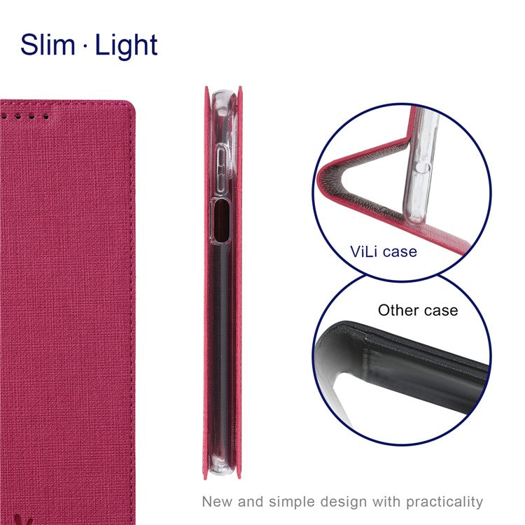 VILI DMX Series Phone Case for Asus Zenfone 9 5G, Full Protection PU Leather Phone Shell Stand Cover with Card Slot - Rose