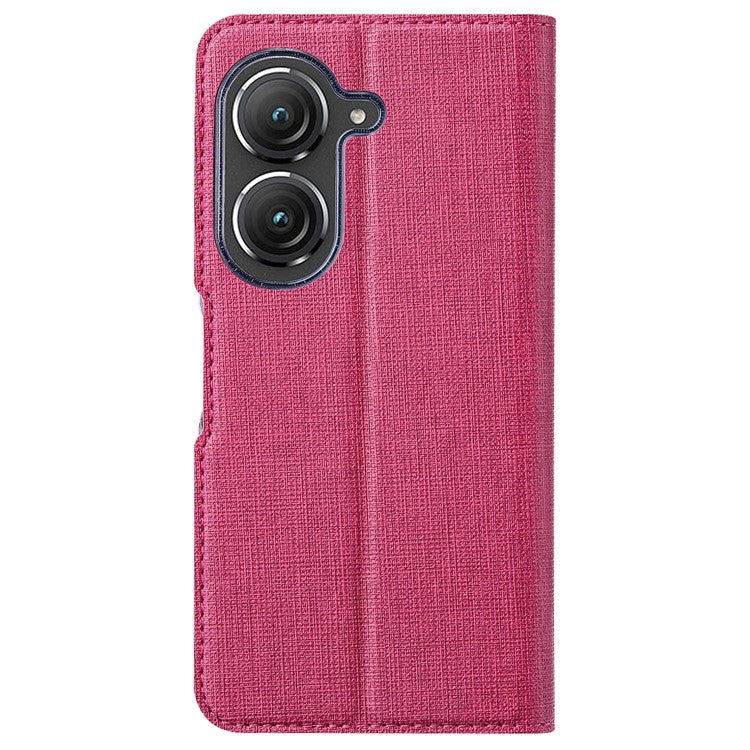 VILI DMX Series Phone Case for Asus Zenfone 9 5G, Full Protection PU Leather Phone Shell Stand Cover with Card Slot - Rose