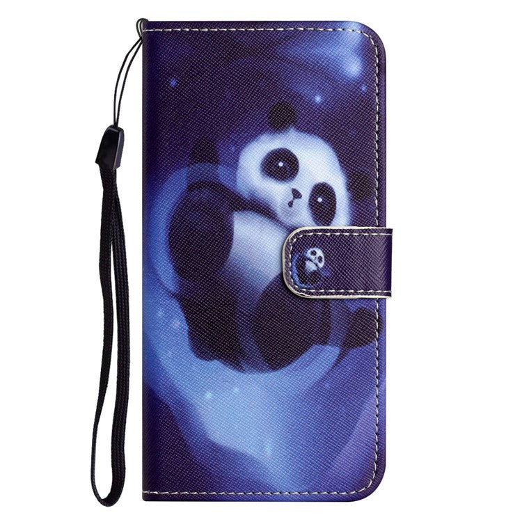 For OnePlus 10T 5G / Ace Pro 5G Adjustable Stand Cross Texture Phone Cover PU Leather 3D Pattern Printing Wallet Style Case with Strap - Panda