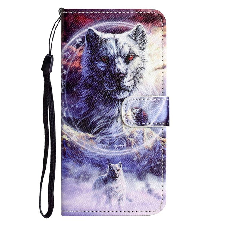 For OnePlus 10T 5G / Ace Pro 5G Adjustable Stand Cross Texture Phone Cover PU Leather 3D Pattern Printing Wallet Style Case with Strap - Snow Wolf