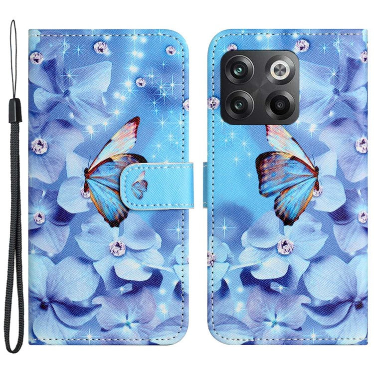 For OnePlus 10T 5G / Ace Pro 5G Adjustable Stand Cross Texture Phone Cover PU Leather 3D Pattern Printing Wallet Style Case with Strap - Flower and Butterfly