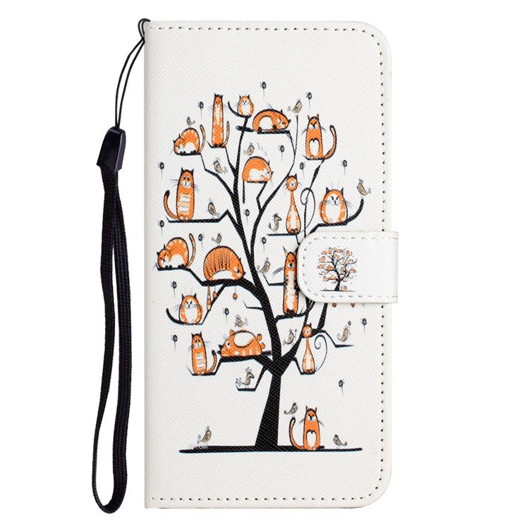 For OnePlus 10T 5G / Ace Pro 5G Adjustable Stand Cross Texture Phone Cover PU Leather 3D Pattern Printing Wallet Style Case with Strap - Cat and Tree