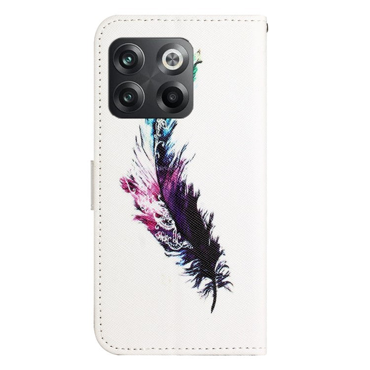 For OnePlus 10T 5G / Ace Pro 5G Adjustable Stand Cross Texture Phone Cover PU Leather 3D Pattern Printing Wallet Style Case with Strap - Feather