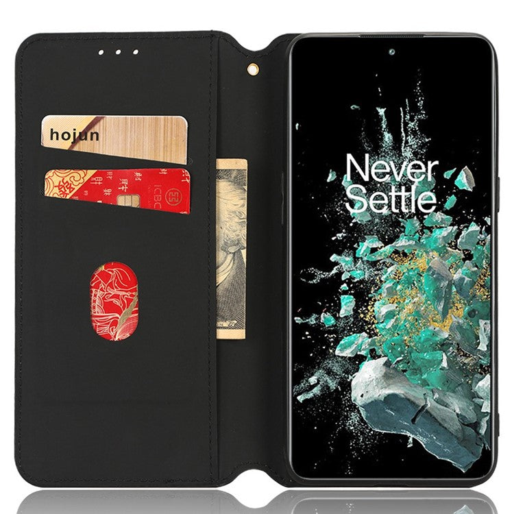 Wallet Cover for OnePlus 10T 5G / Ace Pro 5G, Flip PU Leather Stand Imprinting Rhombus Pattern Phone Case - Red