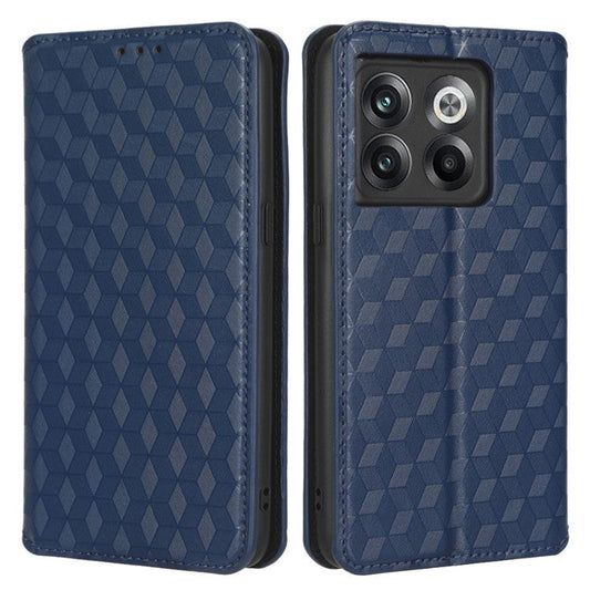 Wallet Cover for OnePlus 10T 5G / Ace Pro 5G, Flip PU Leather Stand Imprinting Rhombus Pattern Phone Case - Blue