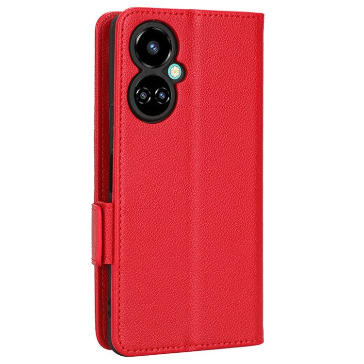 Litchi Texture Phone Cover for TECNO Camon 19 Pro 4G / 5G, Anti-Collision PU Leather Dual Magnetic Clasp Phone Wallet Stand Case - Red