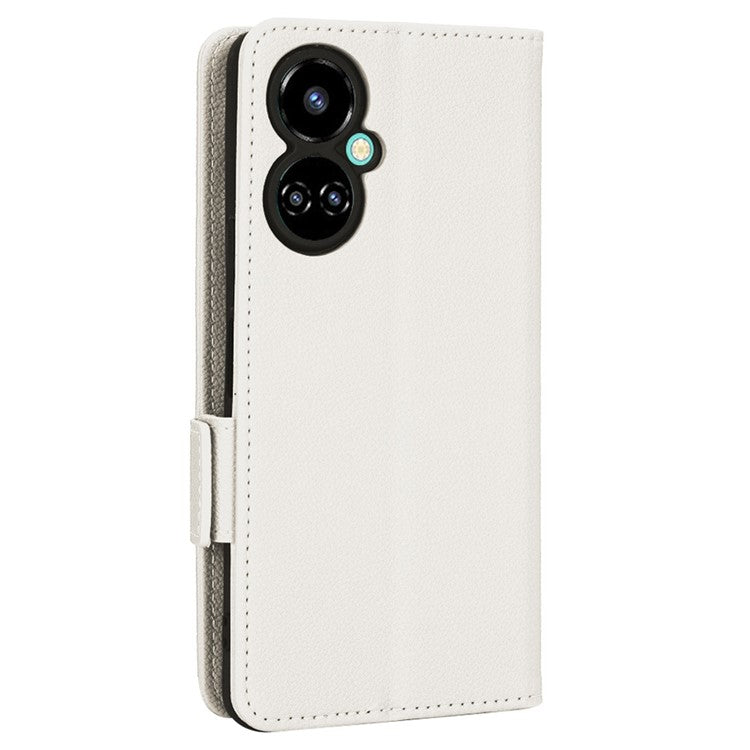 Litchi Texture Phone Cover for TECNO Camon 19 Pro 4G / 5G, Anti-Collision PU Leather Dual Magnetic Clasp Phone Wallet Stand Case - White