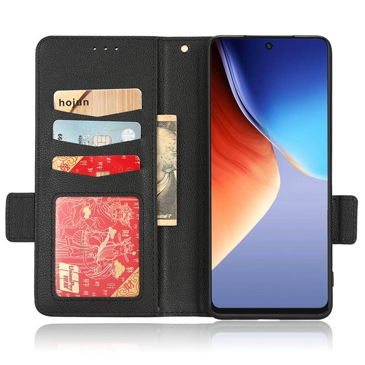 Litchi Texture Phone Cover for TECNO Camon 19 Pro 4G / 5G, Anti-Collision PU Leather Dual Magnetic Clasp Phone Wallet Stand Case - Black