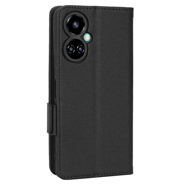 Litchi Texture Phone Cover for TECNO Camon 19 Pro 4G / 5G, Anti-Collision PU Leather Dual Magnetic Clasp Phone Wallet Stand Case - Black
