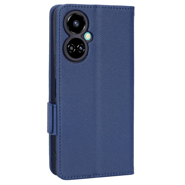 Litchi Texture Phone Cover for TECNO Camon 19 Pro 4G / 5G, Anti-Collision PU Leather Dual Magnetic Clasp Phone Wallet Stand Case - Dark Blue