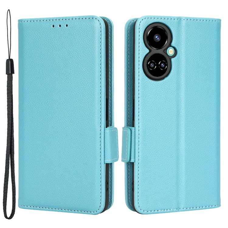 Litchi Texture Phone Cover for TECNO Camon 19 Pro 4G / 5G, Anti-Collision PU Leather Dual Magnetic Clasp Phone Wallet Stand Case - Baby Blue