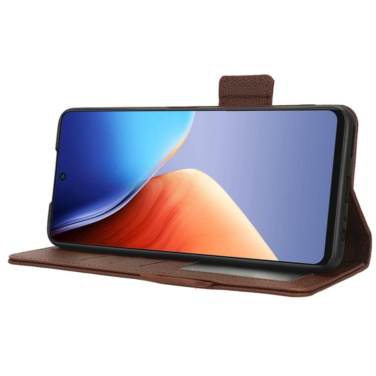 Litchi Texture Phone Cover for TECNO Camon 19 Pro 4G / 5G, Anti-Collision PU Leather Dual Magnetic Clasp Phone Wallet Stand Case - Brown