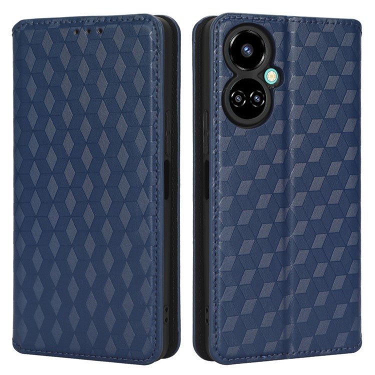 Flip Wallet Cover for TECNO Camon 19 Pro 4G / 5G, Impact Resistant PU Leather Stand Imprinting Rhombus Pattern Phone Case - Blue