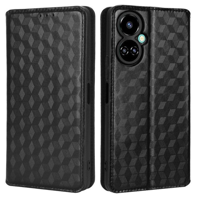 Flip Wallet Cover for TECNO Camon 19 Pro 4G / 5G, Impact Resistant PU Leather Stand Imprinting Rhombus Pattern Phone Case - Black