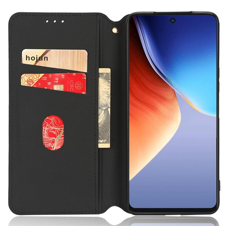 Flip Wallet Cover for TECNO Camon 19 Pro 4G / 5G, Impact Resistant PU Leather Stand Imprinting Rhombus Pattern Phone Case - Black