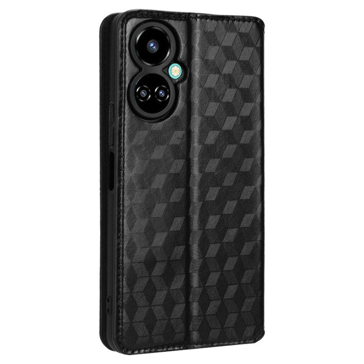 Flip Wallet Cover for TECNO Camon 19 Pro 4G / 5G, Impact Resistant PU Leather Stand Imprinting Rhombus Pattern Phone Case - Black