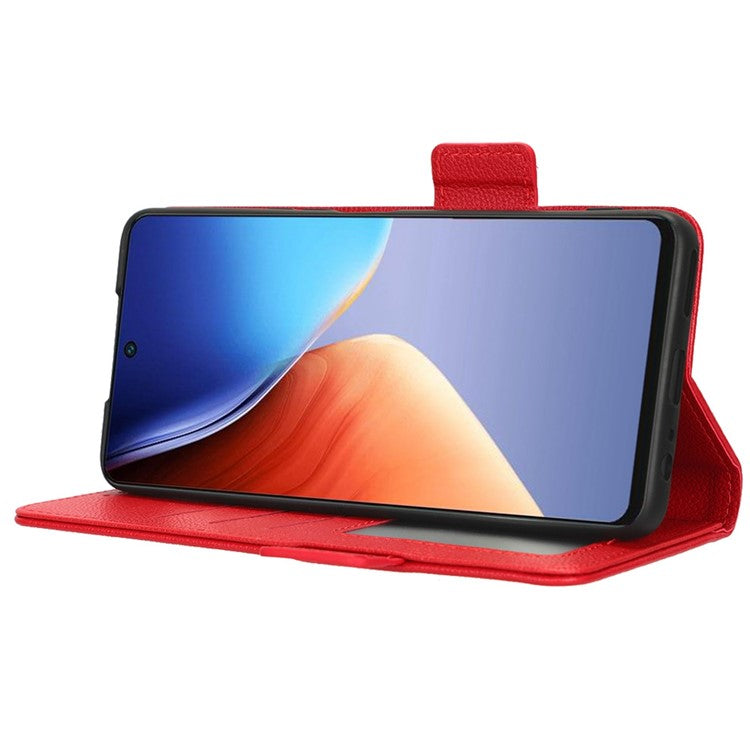 Litchi Texture Phone Cover for TECNO Camon 19 4G, Bump Proof PU Leather Dual Magnetic Clasp Phone Wallet Stand Case - Red