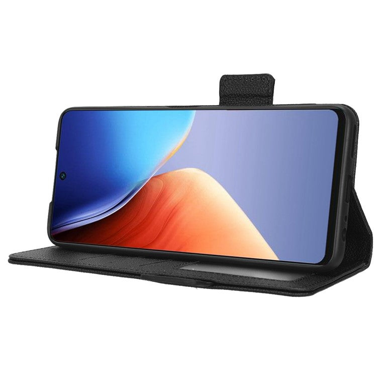 Litchi Texture Phone Cover for TECNO Camon 19 4G, Bump Proof PU Leather Dual Magnetic Clasp Phone Wallet Stand Case - Black