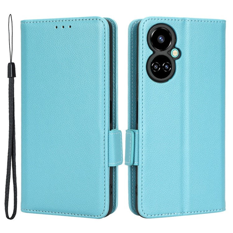 Litchi Texture Phone Cover for TECNO Camon 19 4G, Bump Proof PU Leather Dual Magnetic Clasp Phone Wallet Stand Case - Baby Blue