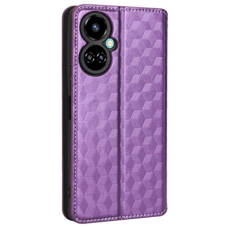 Flip Wallet Cover for TECNO Camon 19 4G, Full Coverage PU Leather Stand Imprinting Rhombus Pattern Phone Case - Purple