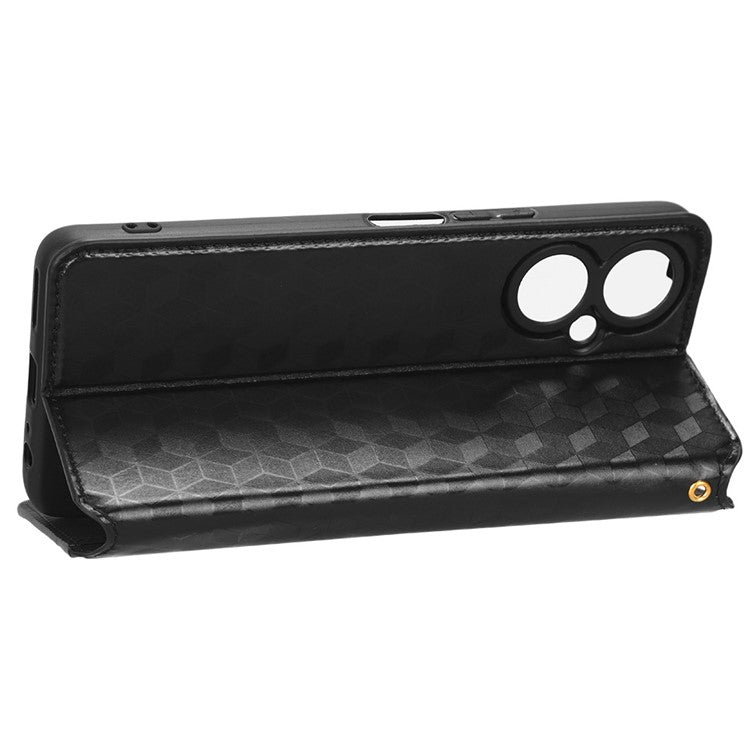 Flip Wallet Cover for TECNO Camon 19 4G, Full Coverage PU Leather Stand Imprinting Rhombus Pattern Phone Case - Black
