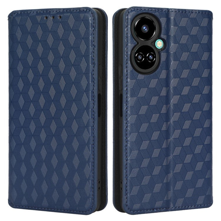 Flip Wallet Cover for TECNO Camon 19 4G, Full Coverage PU Leather Stand Imprinting Rhombus Pattern Phone Case - Blue