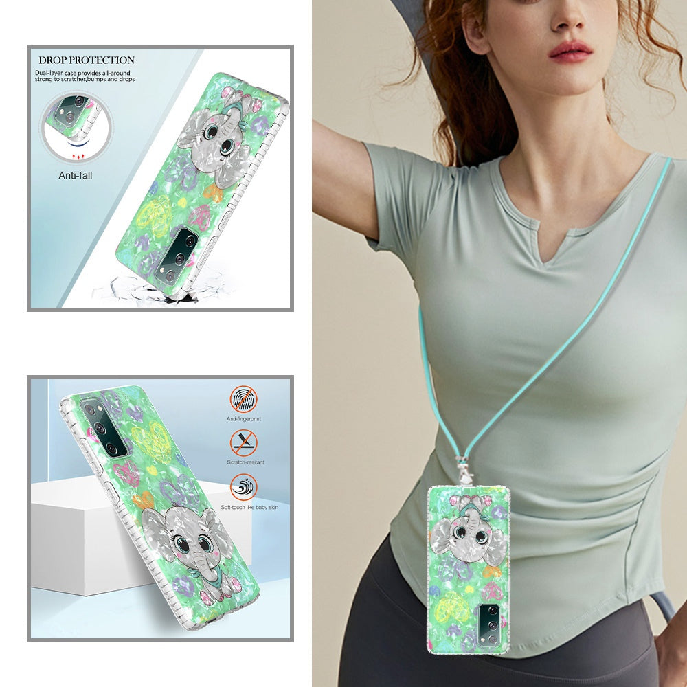 YB IMD Series-15 For Samsung Galaxy S20 FE 4G / FE 5G / S20 Lite / S20 FE 2022 5G Protective Case IMD IML Shockproof Cover 2.0mm Airbags Phone Case - BK009-Elephant