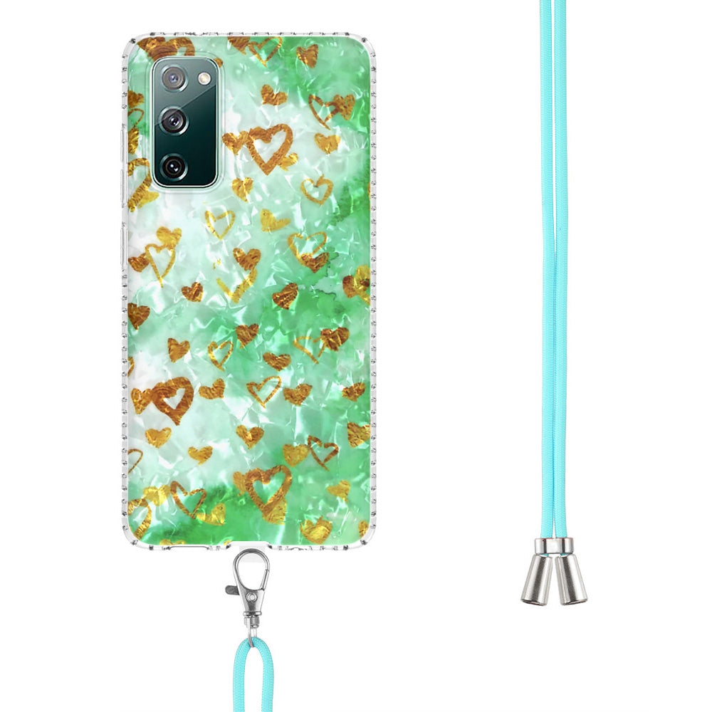 YB IMD Series-15 For Samsung Galaxy S20 FE 4G / FE 5G / S20 Lite / S20 FE 2022 5G Protective Case IMD IML Shockproof Cover 2.0mm Airbags Phone Case - BK010-Gold Heart