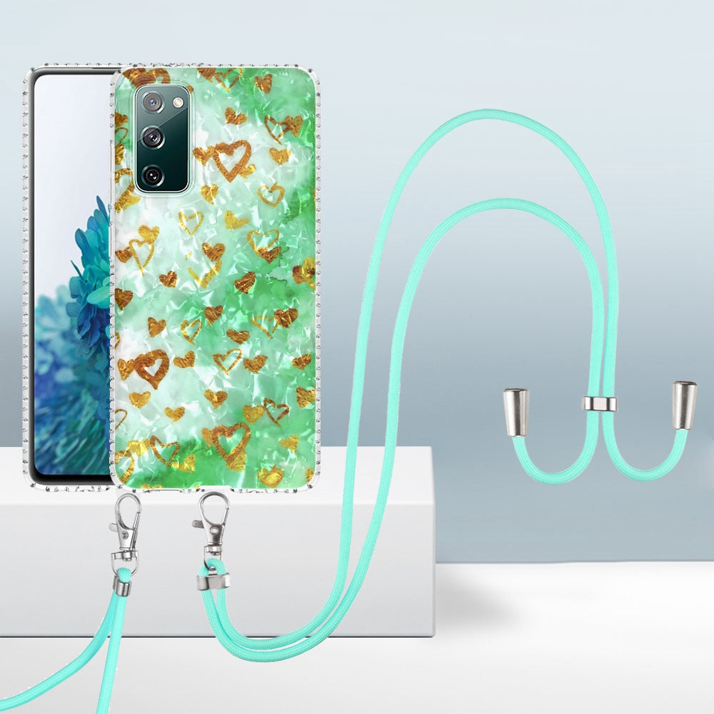 YB IMD Series-15 For Samsung Galaxy S20 FE 4G / FE 5G / S20 Lite / S20 FE 2022 5G Protective Case IMD IML Shockproof Cover 2.0mm Airbags Phone Case - BK010-Gold Heart