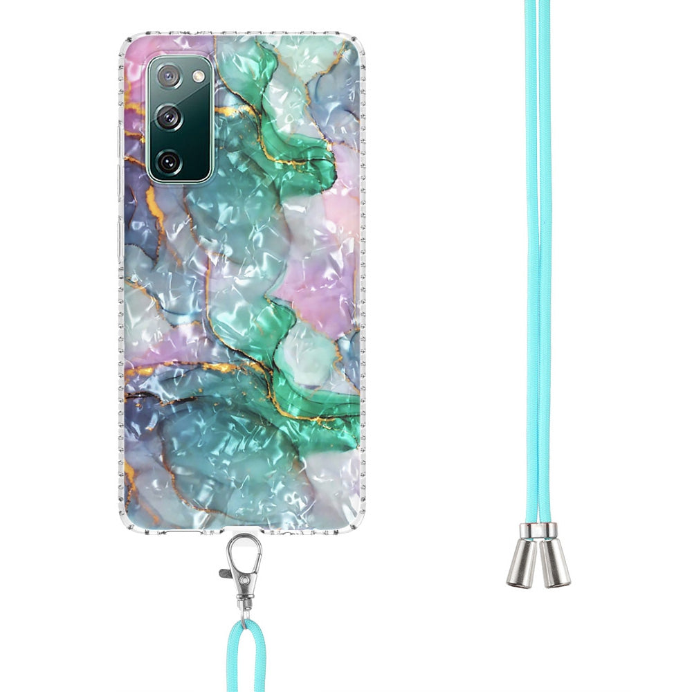 YB IMD Series-15 For Samsung Galaxy S20 FE 4G / FE 5G / S20 Lite / S20 FE 2022 5G Protective Case IMD IML Shockproof Cover 2.0mm Airbags Phone Case - BK011-Green Marble
