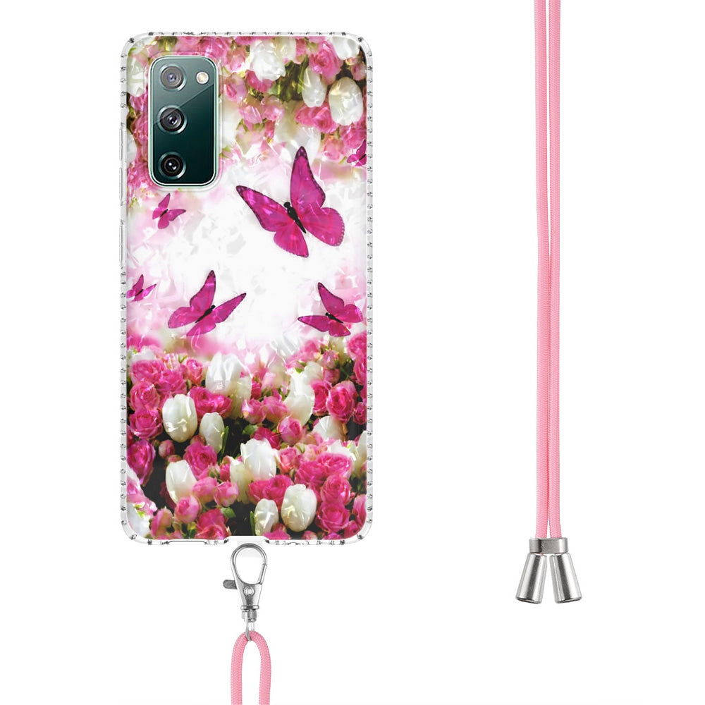 YB IMD Series-15 For Samsung Galaxy S20 FE 4G / FE 5G / S20 Lite / S20 FE 2022 5G Protective Case IMD IML Shockproof Cover 2.0mm Airbags Phone Case - BK007-Dancing Butterfly