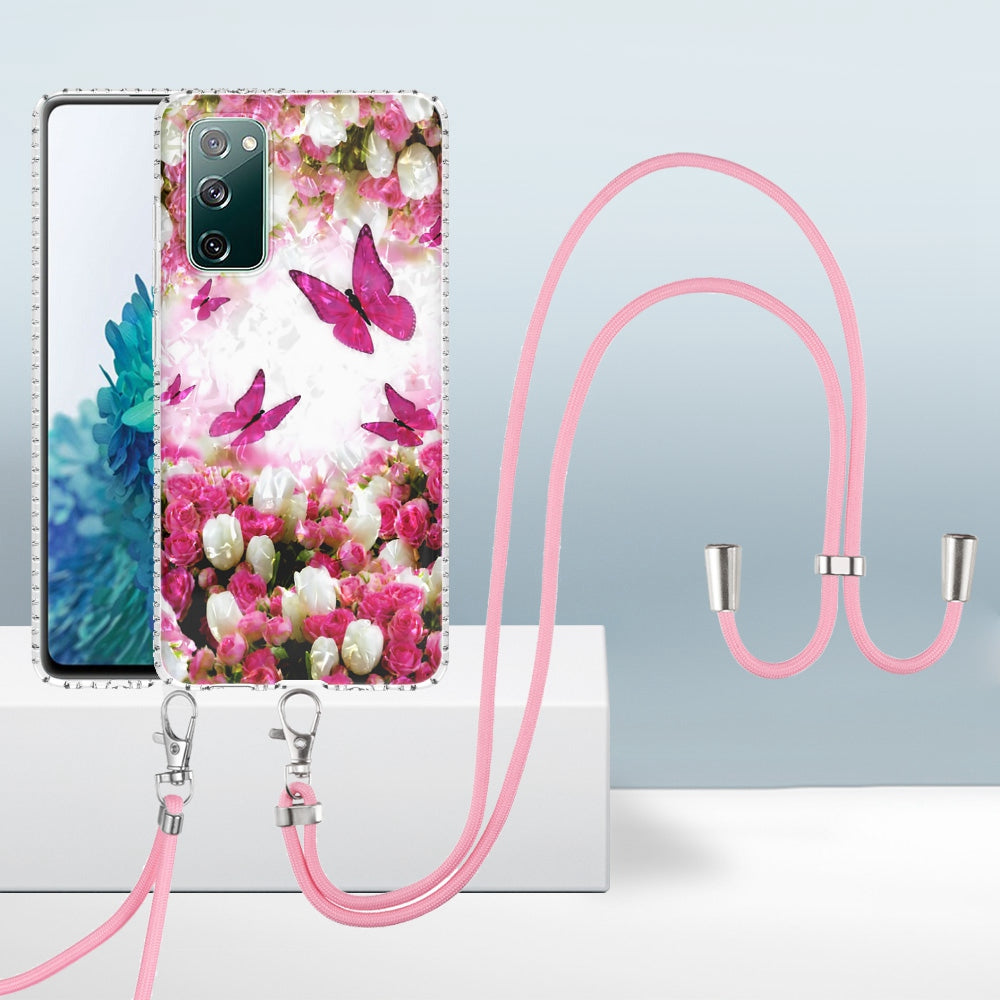 YB IMD Series-15 For Samsung Galaxy S20 FE 4G / FE 5G / S20 Lite / S20 FE 2022 5G Protective Case IMD IML Shockproof Cover 2.0mm Airbags Phone Case - BK007-Dancing Butterfly