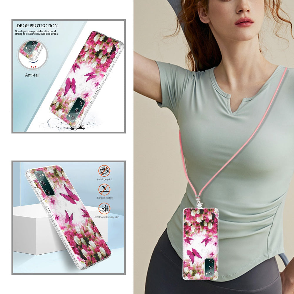 YB IMD Series-15 For Samsung Galaxy S20 FE 4G / FE 5G / S20 Lite / S20 FE 2022 5G Protective Case IMD IML Shockproof Cover 2.0mm Airbags Phone Case - BK007-Dancing Butterfly