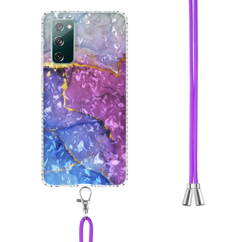 YB IMD Series-15 For Samsung Galaxy S20 FE 4G / FE 5G / S20 Lite / S20 FE 2022 5G Protective Case IMD IML Shockproof Cover 2.0mm Airbags Phone Case - BK012-Blue Purple Marble