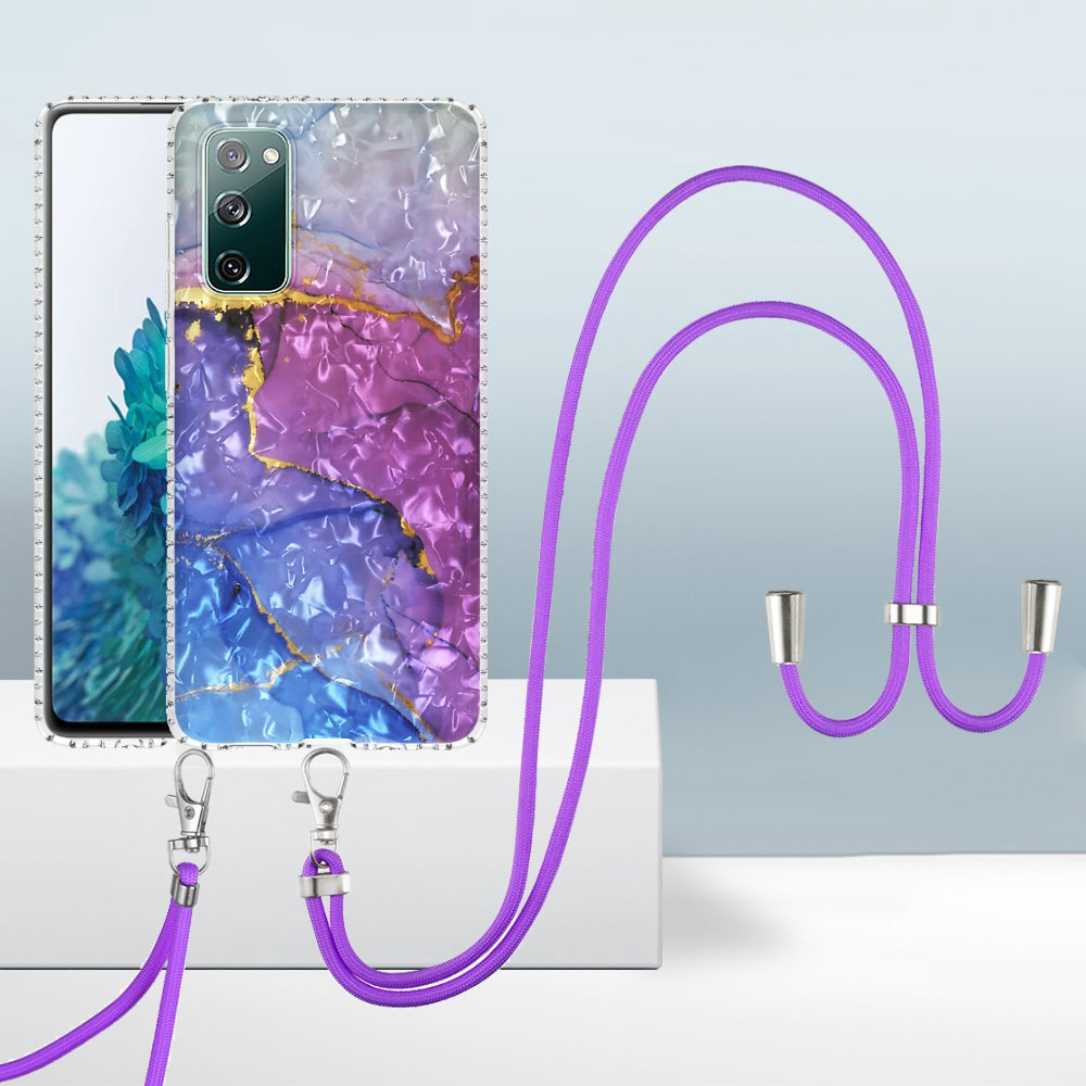 YB IMD Series-15 For Samsung Galaxy S20 FE 4G / FE 5G / S20 Lite / S20 FE 2022 5G Protective Case IMD IML Shockproof Cover 2.0mm Airbags Phone Case - BK012-Blue Purple Marble
