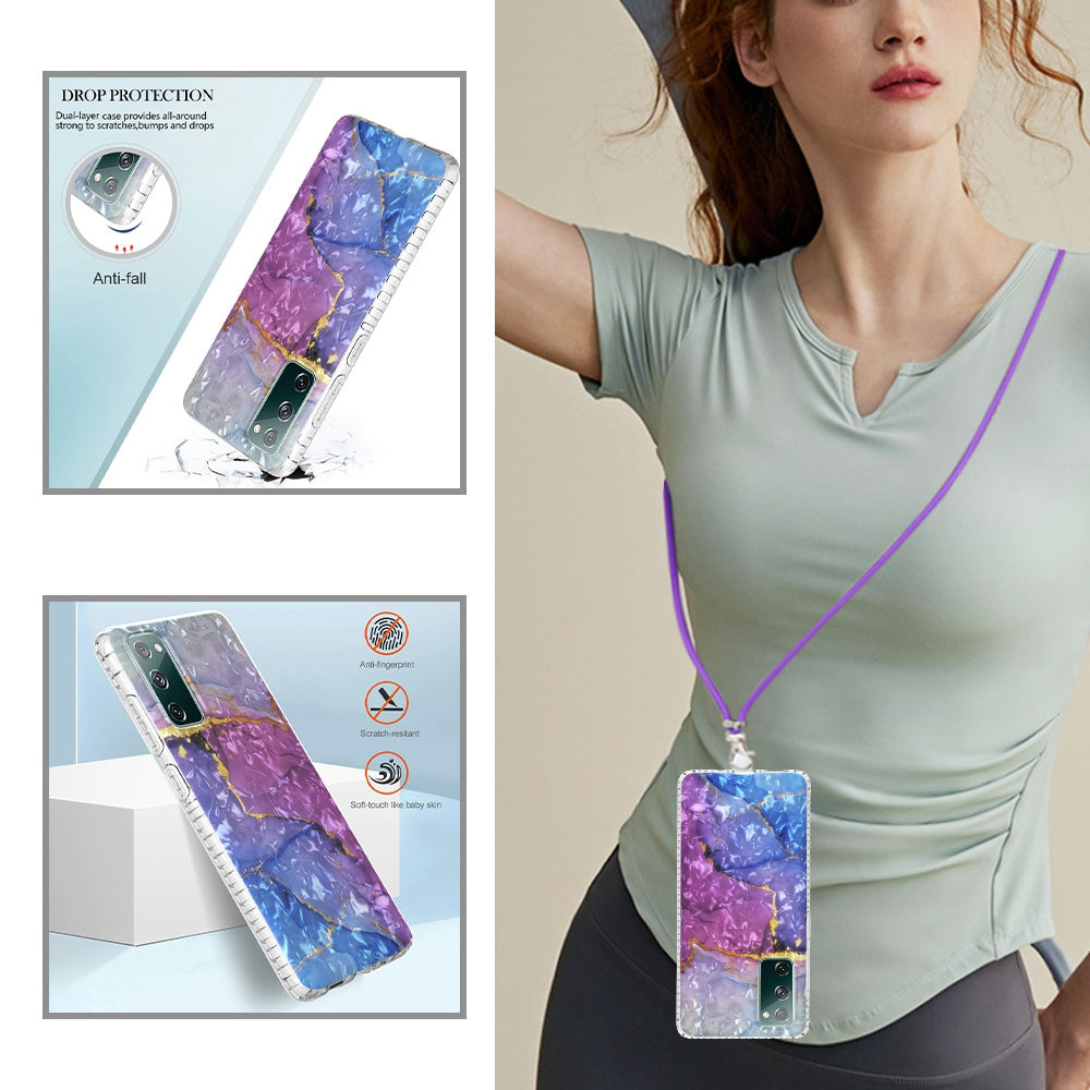 YB IMD Series-15 For Samsung Galaxy S20 FE 4G / FE 5G / S20 Lite / S20 FE 2022 5G Protective Case IMD IML Shockproof Cover 2.0mm Airbags Phone Case - BK012-Blue Purple Marble