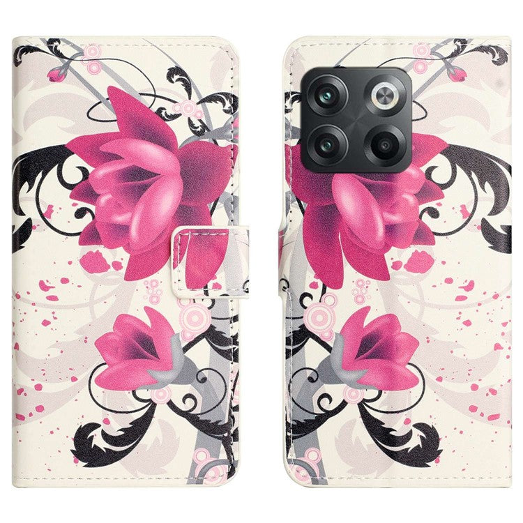 For OnePlus 10T 5G / Ace Pro 5G Pattern Printing Magnetic PU Leather Case Stand Wallet Function Anti-wear Shell - Lotus