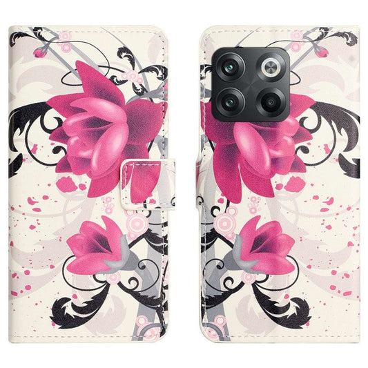 For OnePlus 10T 5G / Ace Pro 5G Pattern Printing Magnetic PU Leather Case Stand Wallet Function Anti-wear Shell - Lotus