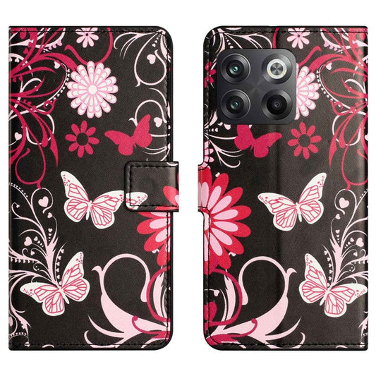 For OnePlus 10T 5G / Ace Pro 5G Pattern Printing Magnetic PU Leather Case Stand Wallet Function Anti-wear Shell - Black  /  Butterflies