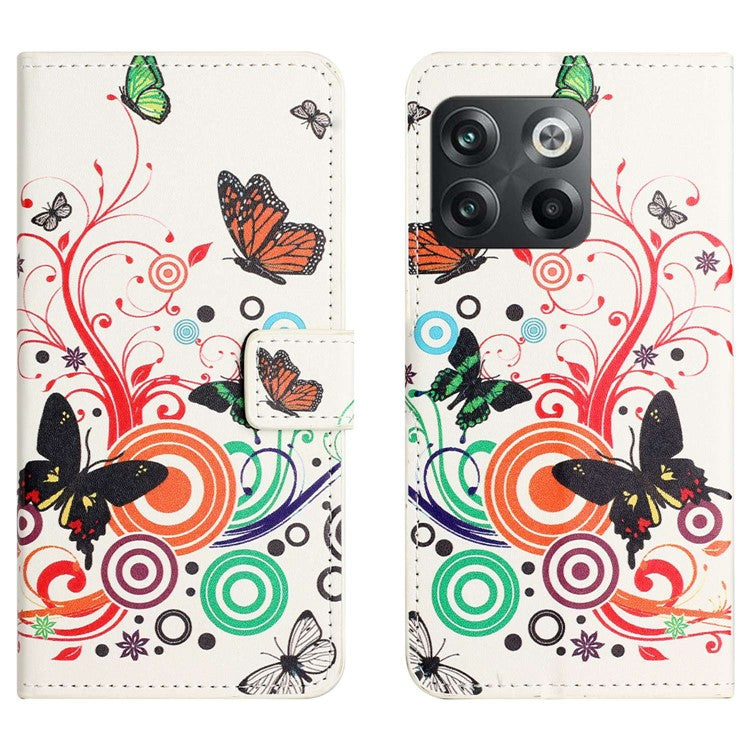 For OnePlus 10T 5G / Ace Pro 5G Pattern Printing Magnetic PU Leather Case Stand Wallet Function Anti-wear Shell - White  /  Butterflies