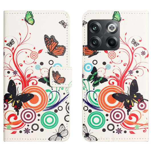 For OnePlus 10T 5G / Ace Pro 5G Pattern Printing Magnetic PU Leather Case Stand Wallet Function Anti-wear Shell - White  /  Butterflies