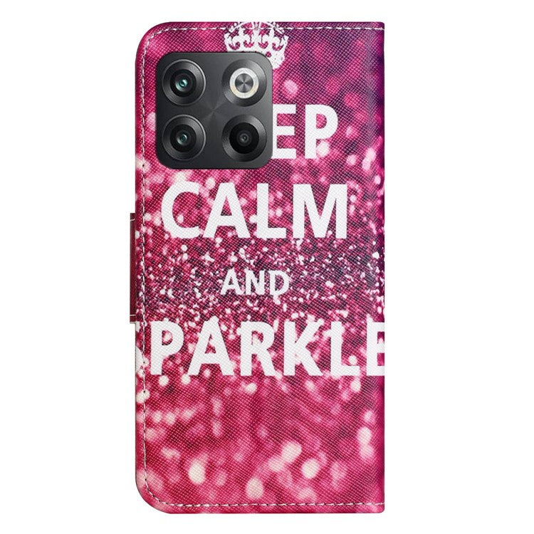 For OnePlus 10T 5G / Ace Pro 5G Scratch-resistant Pattern Printing Anti-fall Case Cross Texture PU Leather Wallet Cell Phone Shell with Stand - Keep Calm and Sparkle