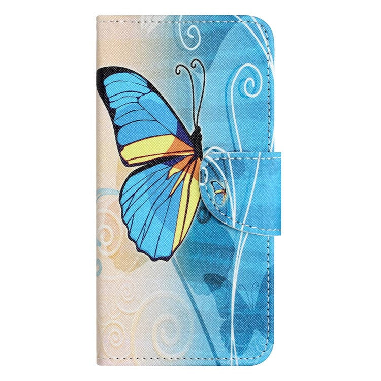 For OnePlus 10T 5G / Ace Pro 5G Scratch-resistant Pattern Printing Anti-fall Case Cross Texture PU Leather Wallet Cell Phone Shell with Stand - Blue Butterfly