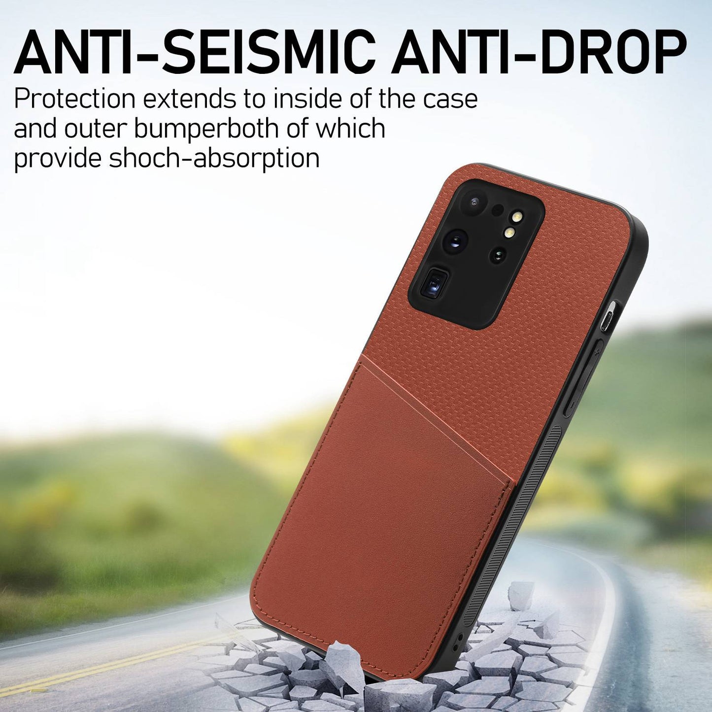 For Samsung Galaxy S20 Ultra Cowhide Leather Coated TPU + PC Imprinted Back Cover Protective Phone Case - Light Brown