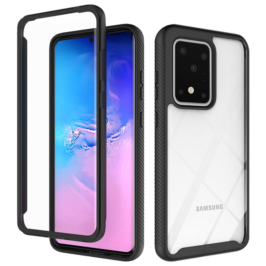 For Samsung Galaxy S20 Ultra Hard Acrylic + PC Clear Back Soft TPU Frame Case Anti-scratch Mobile Phone Cover - Black