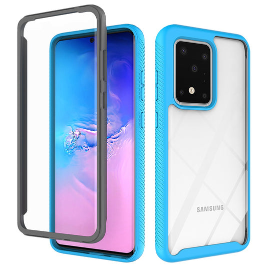 For Samsung Galaxy S20 Ultra Hard Acrylic + PC Clear Back Soft TPU Frame Case Anti-scratch Mobile Phone Cover - Baby Blue
