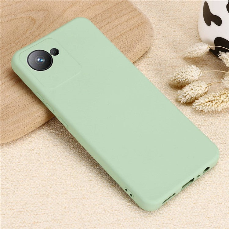Liquid Silicone Phone Case for Realme C30 4G Shockproof Case Soft Microfiber Lining Anti-Drop Protective Cover with Strap - Green