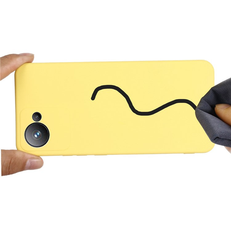 Liquid Silicone Phone Case for Realme C30 4G Shockproof Case Soft Microfiber Lining Anti-Drop Protective Cover with Strap - Yellow