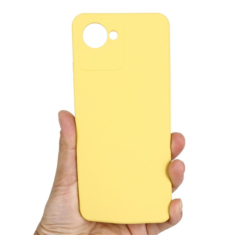 Liquid Silicone Phone Case for Realme C30 4G Shockproof Case Soft Microfiber Lining Anti-Drop Protective Cover with Strap - Yellow